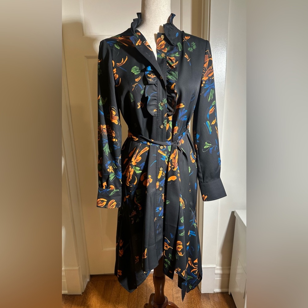 Tory Burch Black Dress with Vibrant Floral Accents